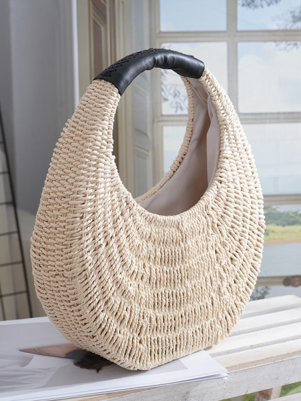 Slamnata pletena torba, gradska jednostavnost, ovalni oblik, unutarnja džep za dokumente