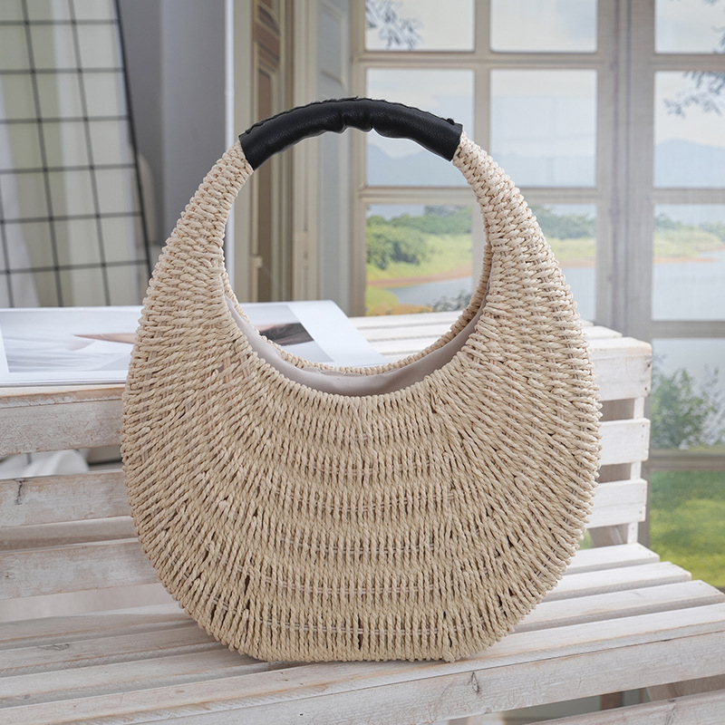 Slamnata pletena torba, gradska jednostavnost, ovalni oblik, unutarnja džep za dokumente