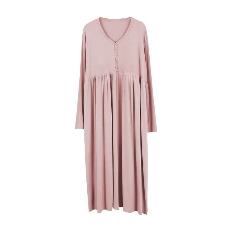 Trudnička haljina s V izrezom, dugi rukavi, modalni materijal, otvor za dojenje, midi patchwork suknja