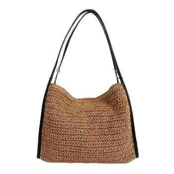 Slamnata pleteni torba – gradski jednostavan stil, materijal: papir, horizontalan kvadratni oblik, magnetska kopča, džep za telefon