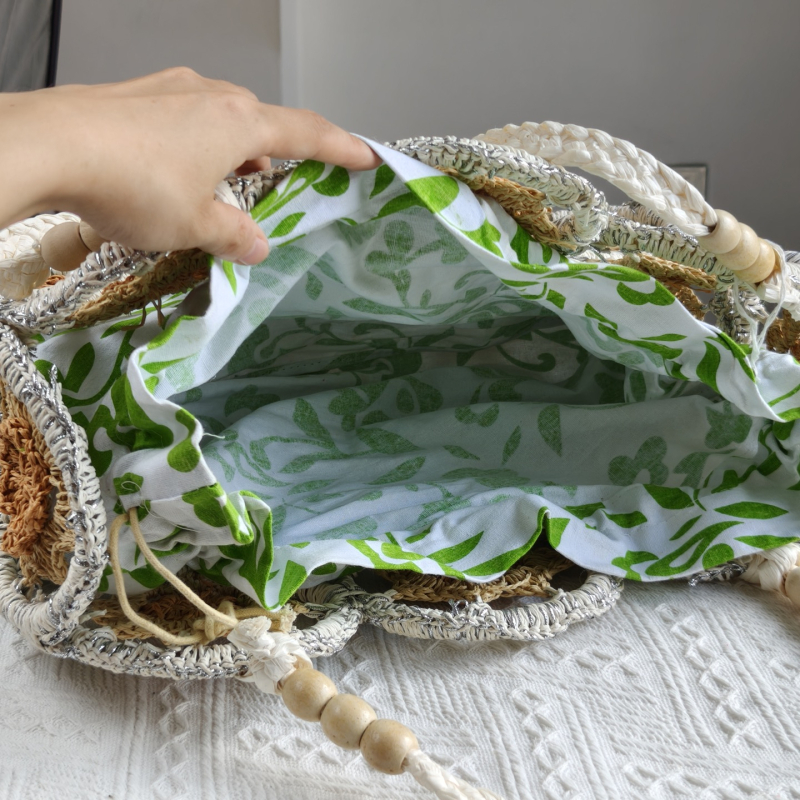 Slamnata pleteni torba – gradski jednostavan stil, materijal: papir, horizontalan kvadratni oblik, magnetska kopča, džep za telefon