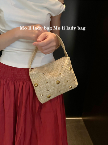 Geantă de paie pătrată, stil proaspăt și dulce, pentru utilizare zilnică, vara 2025