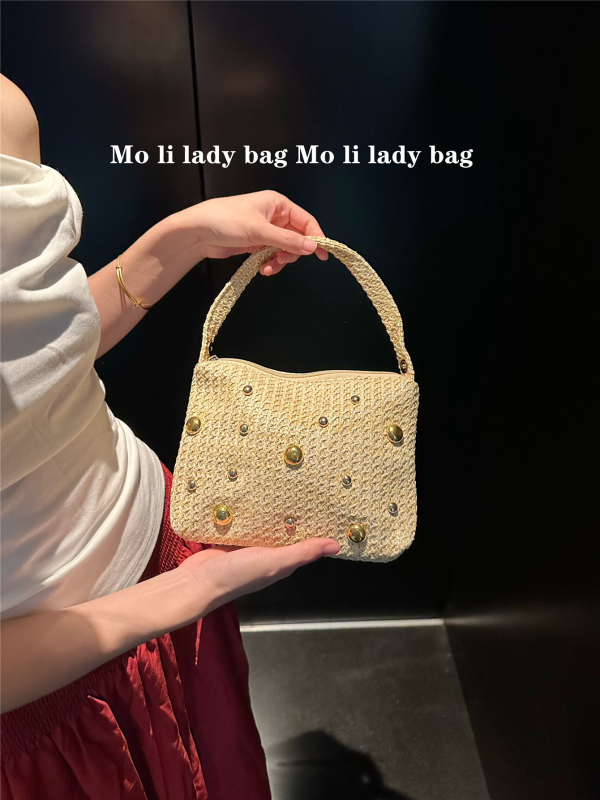 Geantă de paie pătrată, stil proaspăt și dulce, pentru utilizare zilnică, vara 2025