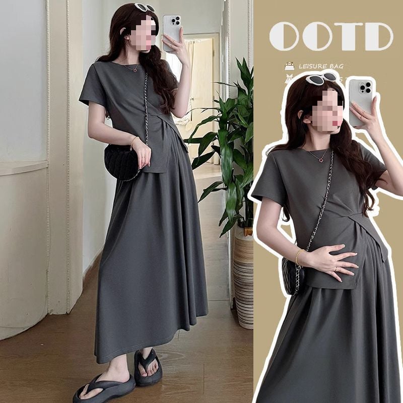 Trudnički ljetni set od sakoa i suknje s potporom trbuha, top za podršku trbuha, 3/4 rukava, poliester, midi duljina suknje, street hipster stil