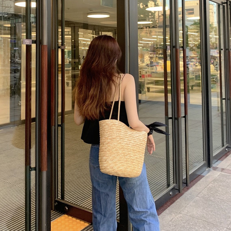 Cemer Ručno Pletena Slamnata Torba – Za Putovanja i Odmor, Vertikalno Kvadratnog Oblika, Zatvaranje na Zip, Podstava od Poliester-Pamuk