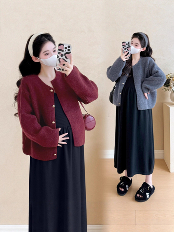 Trudnički dvodijelni set, dugi rukav, poliester, japansko-korejski casual stil