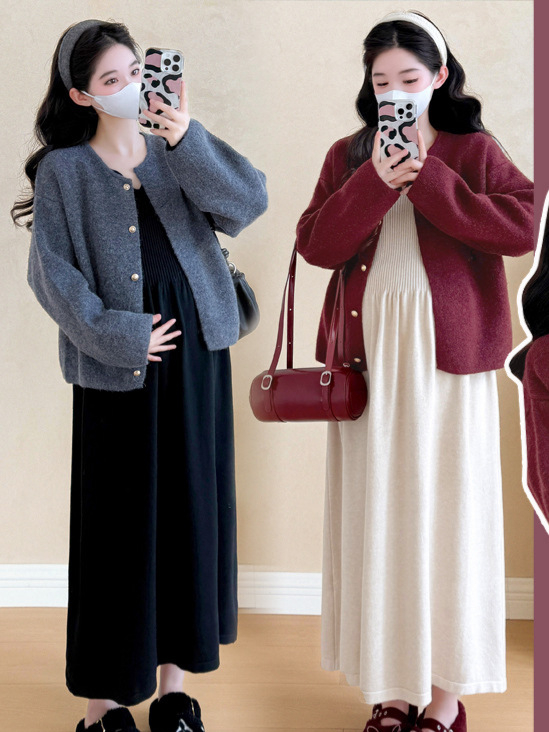 Trudnički dvodijelni set, dugi rukav, poliester, japansko-korejski casual stil