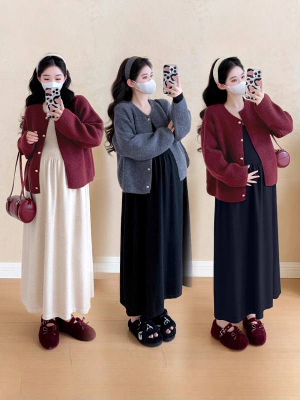 Trudnički dvodijelni set, dugi rukav, poliester, japansko-korejski casual stil