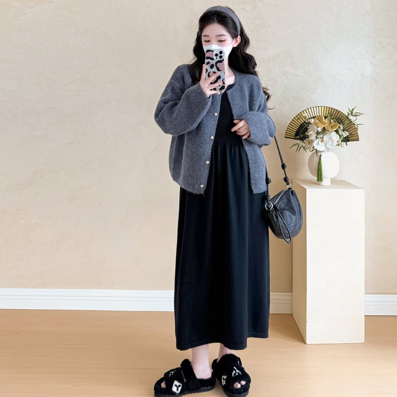 Trudnički dvodijelni set, dugi rukav, poliester, japansko-korejski casual stil