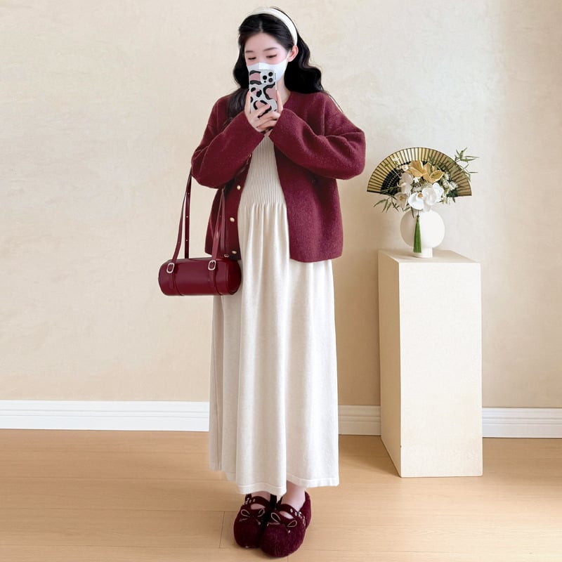 Trudnički dvodijelni set, dugi rukav, poliester, japansko-korejski casual stil