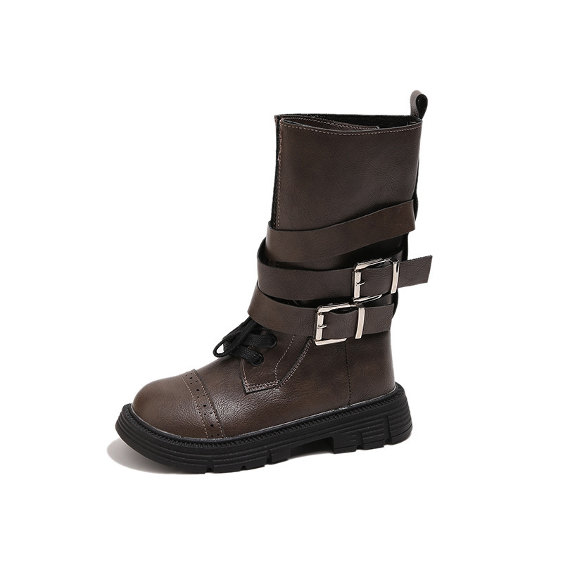 Dječje Martin čizme, britski stil, gornji dio od mikrovlaknastog materijala, gumeni potplat, srednje visine, kopčanje sprijeda, jesen-zima