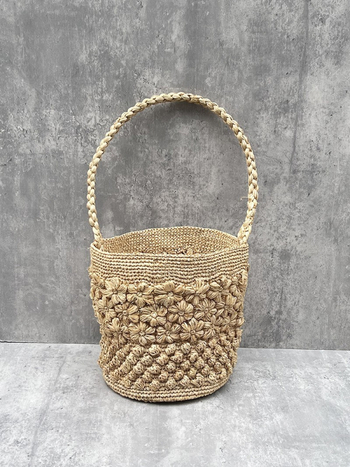 Torba bucket od rafije, ručno pletena, s jednom naramenicom, bez podloge, za opuštena putovanja