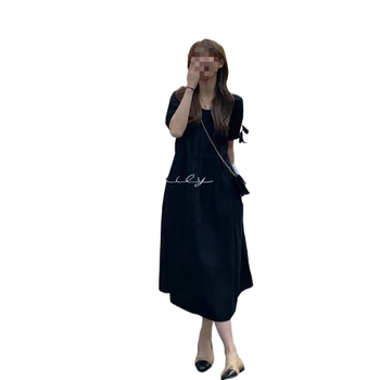 Nagy méretű kismama ruha kerek nyakkal, hosszú szabású, szabálytalan szoknya, poliészter, nyár 2025