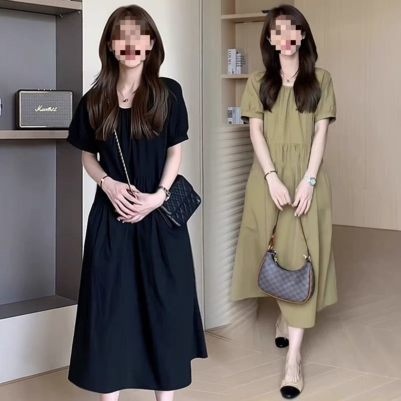 Nagy méretű kismama ruha kerek nyakkal, hosszú szabású, szabálytalan szoknya, poliészter, nyár 2025