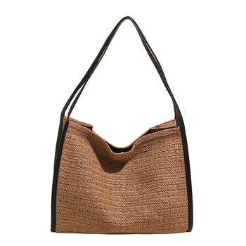 Pleteni slamnat torba s poklopcem, vodoravni kvadratni oblik, magnetsko zatvaranje, poliester podstava, dvostruke naramenice