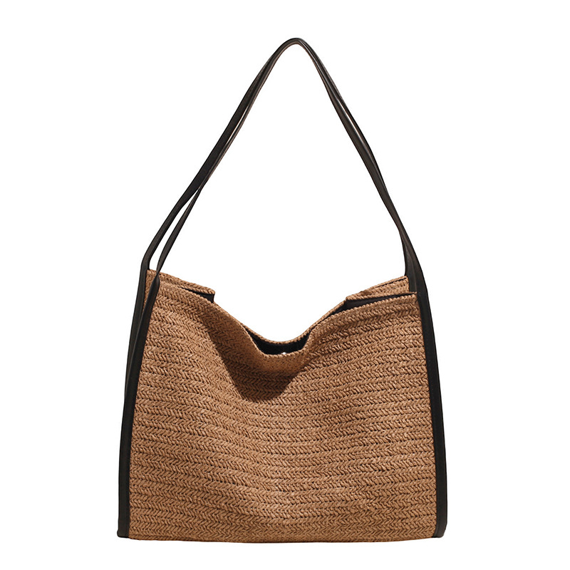 Pleteni slamnat torba s poklopcem, vodoravni kvadratni oblik, magnetsko zatvaranje, poliester podstava, dvostruke naramenice