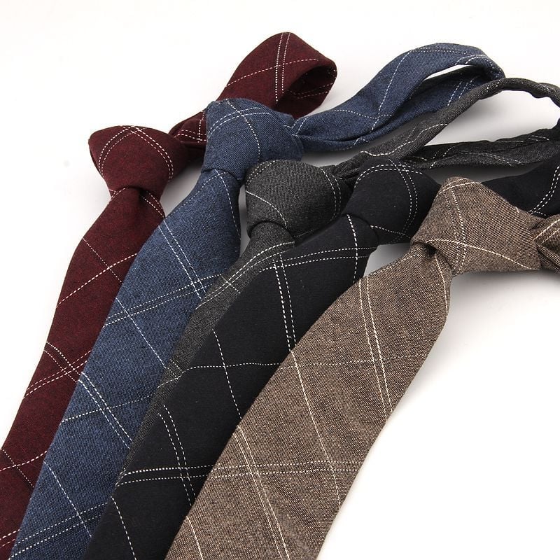 Férfi pamut nyakkendő kockás mintával, ultra keskeny szélesség, jacquard, nyíl stílus, lezser