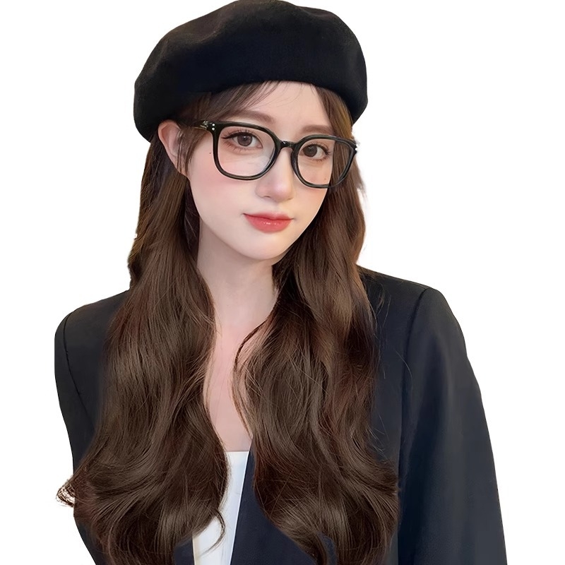 Levehető, mindent egyben beret/paróka nőknek, hosszú göndör haj, koreai stílus, hőálló szintetikus rostok