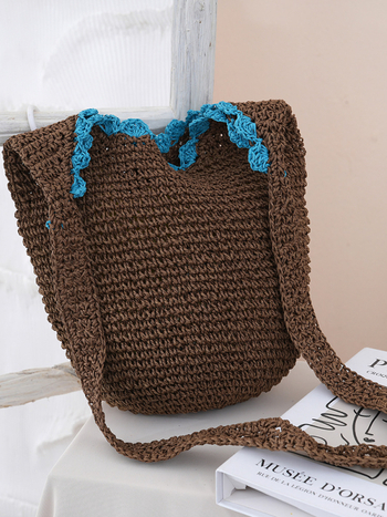 Torba za rameno od papirnate špage, gradski jednostavan stil, oblik shopping bag, otvaranje na vezanje, unutarnja laminirana džep s zatvaračem