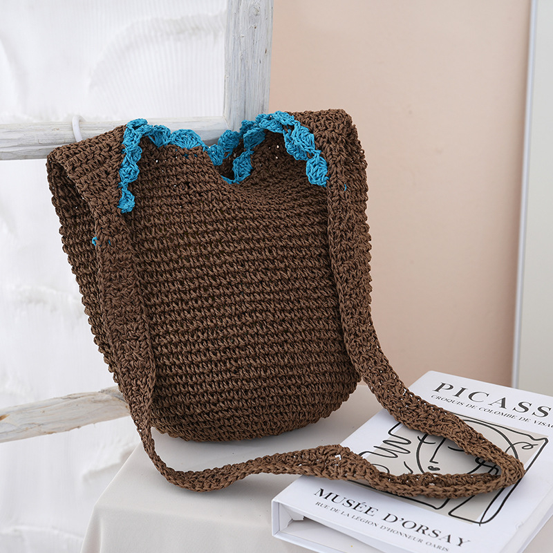 Torba za rameno od papirnate špage, gradski jednostavan stil, oblik shopping bag, otvaranje na vezanje, unutarnja laminirana džep s zatvaračem
