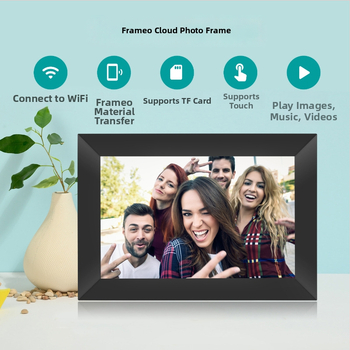 Digitális fotókeret Wi‑Fi‑vel és Frameo felhő megosztással, 1280×800 kijelző, 32GB tárhely SD/USB/TF támogatással, multitouch érintőképernyő, 28 nyelvet támogat