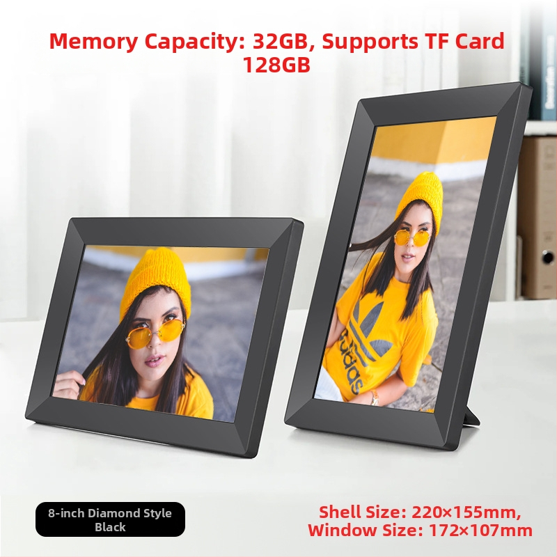 Digitális fotókeret Wi‑Fi‑vel és Frameo felhő megosztással, 1280×800 kijelző, 32GB tárhely SD/USB/TF támogatással, multitouch érintőképernyő, 28 nyelvet támogat