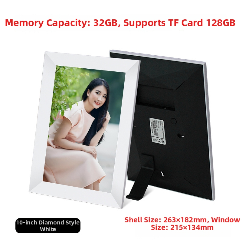 Digitális fotókeret Wi‑Fi‑vel és Frameo felhő megosztással, 1280×800 kijelző, 32GB tárhely SD/USB/TF támogatással, multitouch érintőképernyő, 28 nyelvet támogat