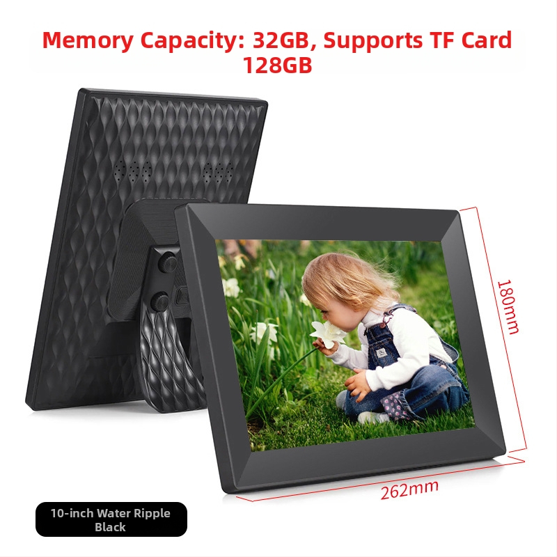 Digitális fotókeret Wi‑Fi‑vel és Frameo felhő megosztással, 1280×800 kijelző, 32GB tárhely SD/USB/TF támogatással, multitouch érintőképernyő, 28 nyelvet támogat