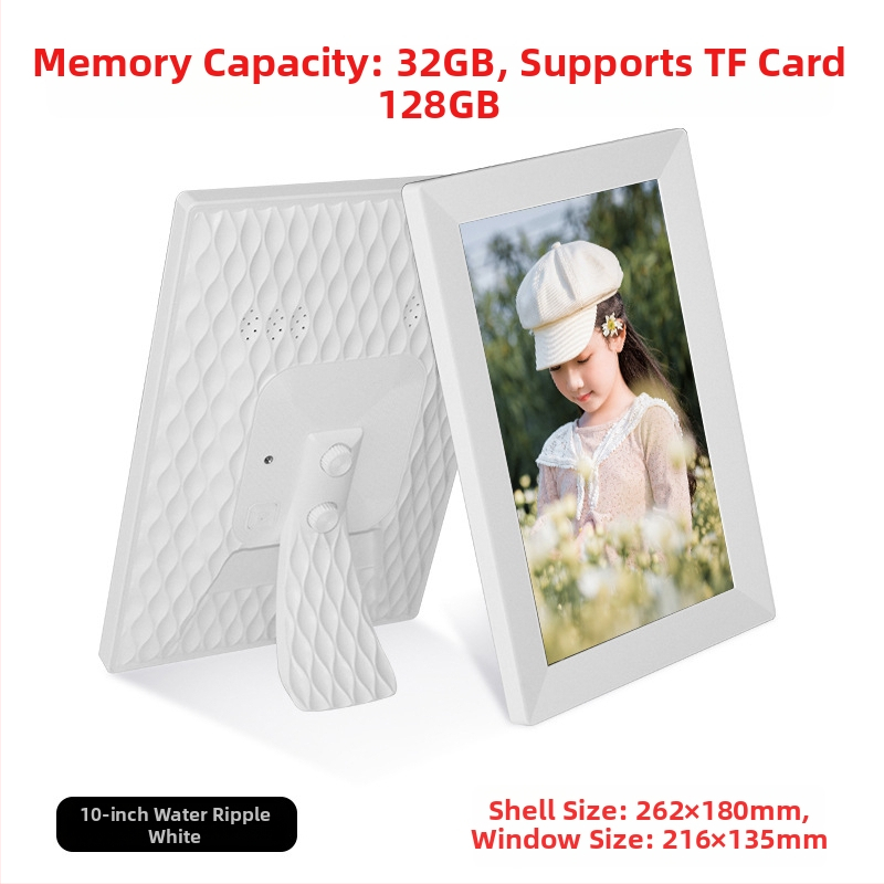 Digitális fotókeret Wi‑Fi‑vel és Frameo felhő megosztással, 1280×800 kijelző, 32GB tárhely SD/USB/TF támogatással, multitouch érintőképernyő, 28 nyelvet támogat
