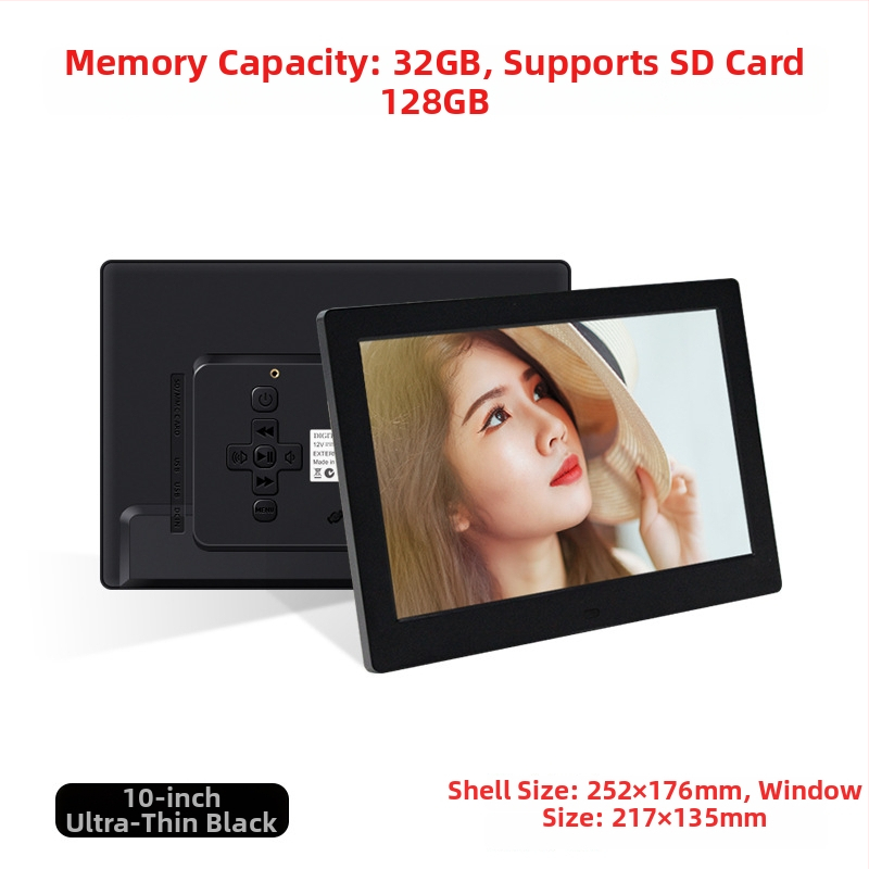 Digitális fotókeret Wi‑Fi‑vel és Frameo felhő megosztással, 1280×800 kijelző, 32GB tárhely SD/USB/TF támogatással, multitouch érintőképernyő, 28 nyelvet támogat