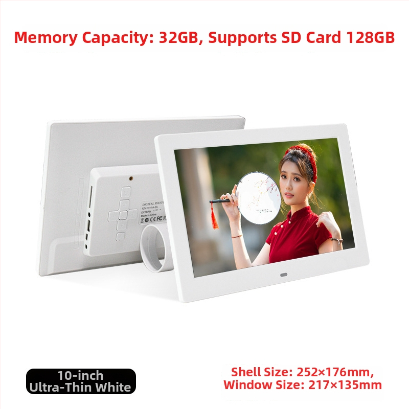 Digitális fotókeret Wi‑Fi‑vel és Frameo felhő megosztással, 1280×800 kijelző, 32GB tárhely SD/USB/TF támogatással, multitouch érintőképernyő, 28 nyelvet támogat