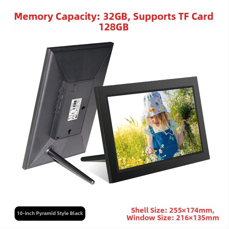 Digitális fotókeret Wi‑Fi‑vel és Frameo felhő megosztással, 1280×800 kijelző, 32GB tárhely SD/USB/TF támogatással, multitouch érintőképernyő, 28 nyelvet támogat