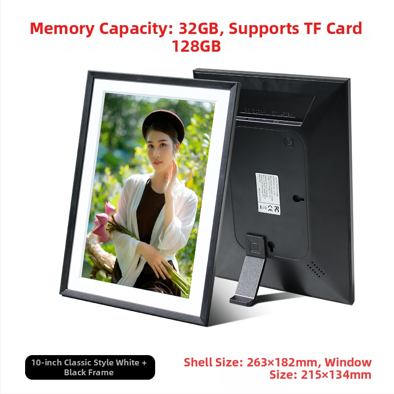 Digitális fotókeret Wi‑Fi‑vel és Frameo felhő megosztással, 1280×800 kijelző, 32GB tárhely SD/USB/TF támogatással, multitouch érintőképernyő, 28 nyelvet támogat