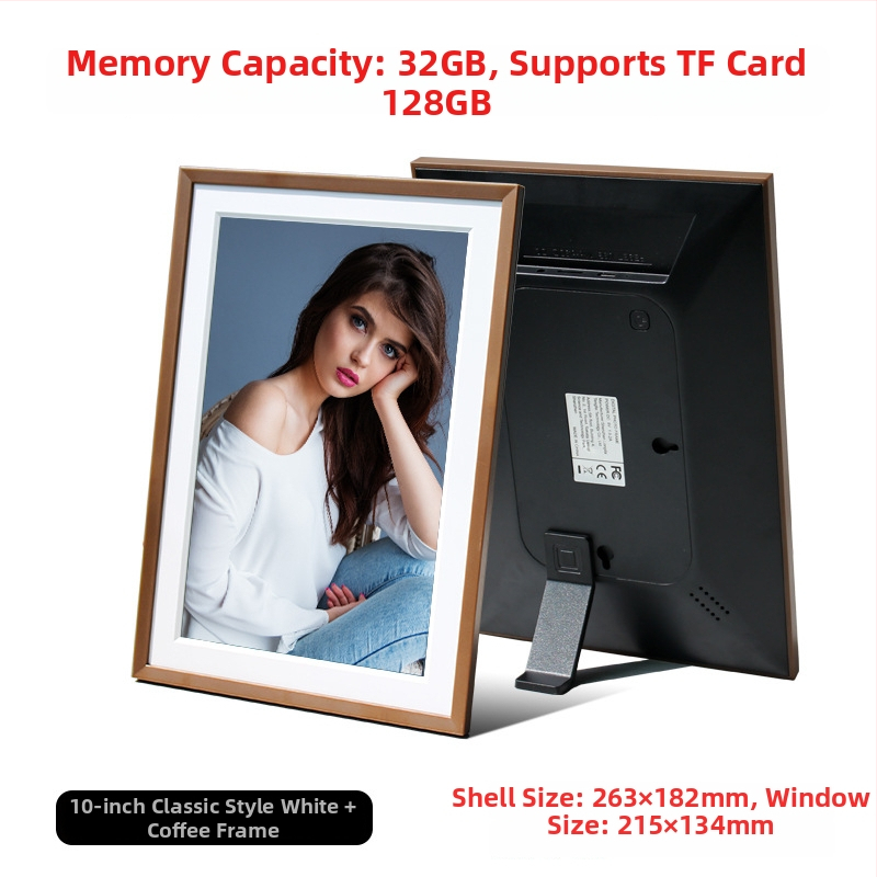 Digitális fotókeret Wi‑Fi‑vel és Frameo felhő megosztással, 1280×800 kijelző, 32GB tárhely SD/USB/TF támogatással, multitouch érintőképernyő, 28 nyelvet támogat