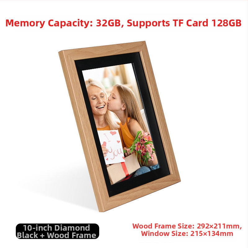 Digitális fotókeret Wi‑Fi‑vel és Frameo felhő megosztással, 1280×800 kijelző, 32GB tárhely SD/USB/TF támogatással, multitouch érintőképernyő, 28 nyelvet támogat