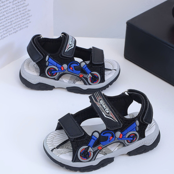 Fiú gyerekeknek készült Cartoon mintás mindennapi szandál, csúszásmentes puha PVC-talpú, felső rész műbőr, Velcro zárás, 4–16 éveseknek