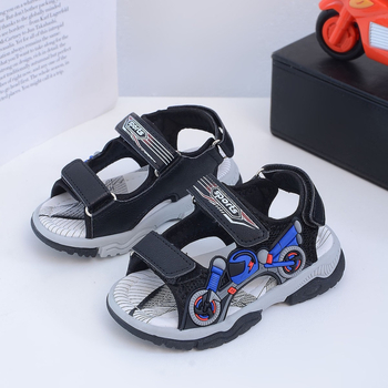 Fiú gyerekeknek készült Cartoon mintás mindennapi szandál, csúszásmentes puha PVC-talpú, felső rész műbőr, Velcro zárás, 4–16 éveseknek