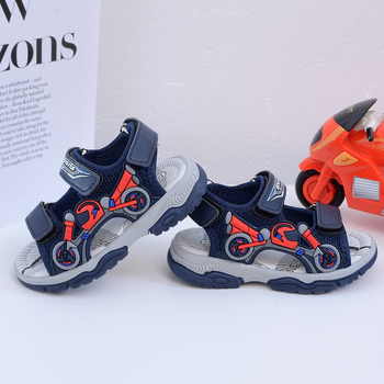 Fiú gyerekeknek készült Cartoon mintás mindennapi szandál, csúszásmentes puha PVC-talpú, felső rész műbőr, Velcro zárás, 4–16 éveseknek