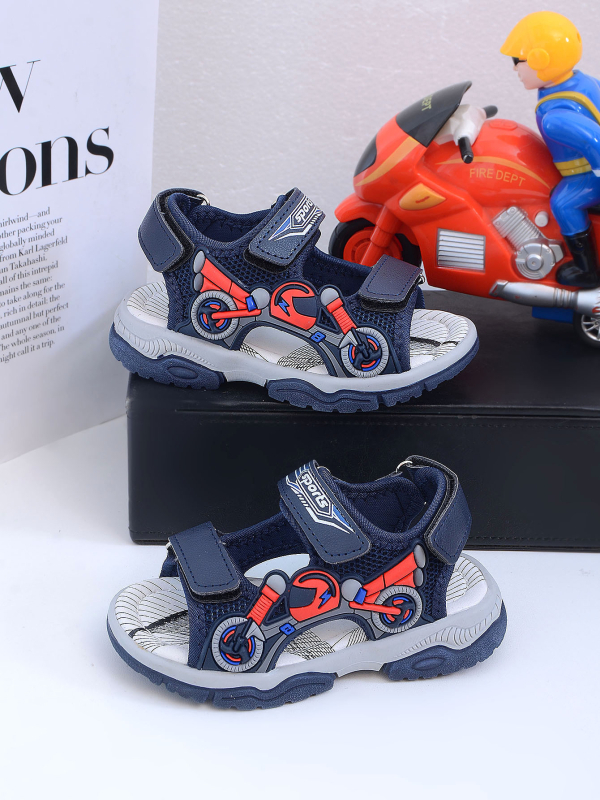 Fiú gyerekeknek készült Cartoon mintás mindennapi szandál, csúszásmentes puha PVC-talpú, felső rész műbőr, Velcro zárás, 4–16 éveseknek