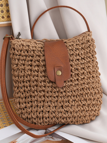 Crossbody torba, slamena pletena, horizontalni pravokutni silueta, zatvarač, unutarnji džep s pretincem sa zatvaračem