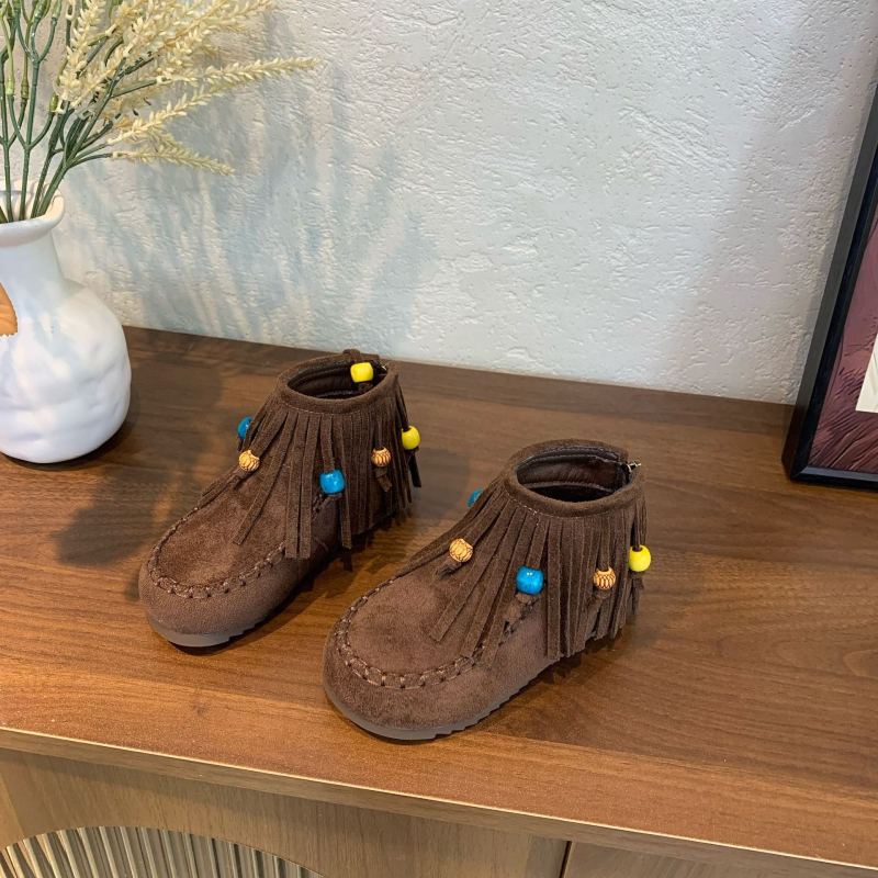 Dječje čizme s resicama, gornji dio od sintetičkog vlakna, gumeni potplat, stražnji zatvarač, srednja visina čizme