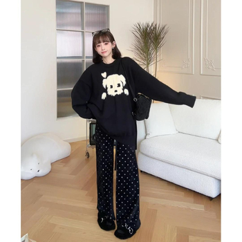 Trudnički set: chenille pleteni pulover s dugim rukavima i hlače visokog struka ravnog kroja (Spandex <30%)
