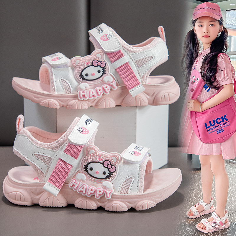 Dječje sandale za djevojčice u stilu crtane princeze, ljetni model, mekana gumena potplat, Velcro zatvaranje, otvoreni nos, korejski stil