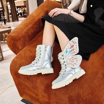 Dječje princezinske čizme s bočnim zatvaračem, gornji dio od umjetne kože, gumeni đon, niski kroj, mrežasti uzorak