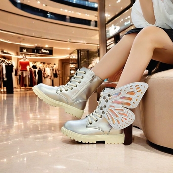 Dječje princezinske čizme s bočnim zatvaračem, gornji dio od umjetne kože, gumeni đon, niski kroj, mrežasti uzorak