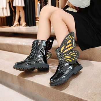 Dječje princezinske čizme s bočnim zatvaračem, gornji dio od umjetne kože, gumeni đon, niski kroj, mrežasti uzorak