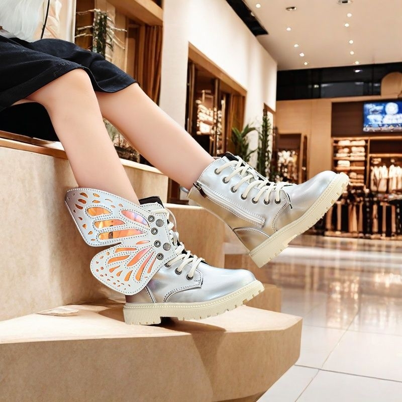 Dječje princezinske čizme s bočnim zatvaračem, gornji dio od umjetne kože, gumeni đon, niski kroj, mrežasti uzorak