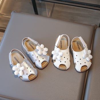 Dječje sandale Birkenstock stil, prozračni perforirani gornji dio sa motivom suncokreta, zatvoren vrh, Velcro kopča, umjetna koža, TPR đon, za uzrast 1–3 i 4–6 godina, ljeto 2025