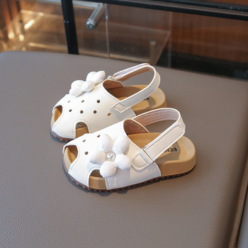 Dječje sandale Birkenstock stil, prozračni perforirani gornji dio sa motivom suncokreta, zatvoren vrh, Velcro kopča, umjetna koža, TPR đon, za uzrast 1–3 i 4–6 godina, ljeto 2025