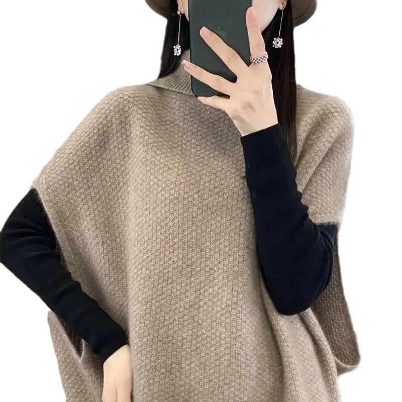 Pleten pulover s bat rukavima, udoban kroj, okrugli ovratnik, vunena smjesa